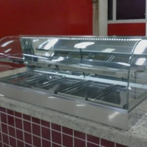 Estufa para salgados aquecida inox com vidro curvo